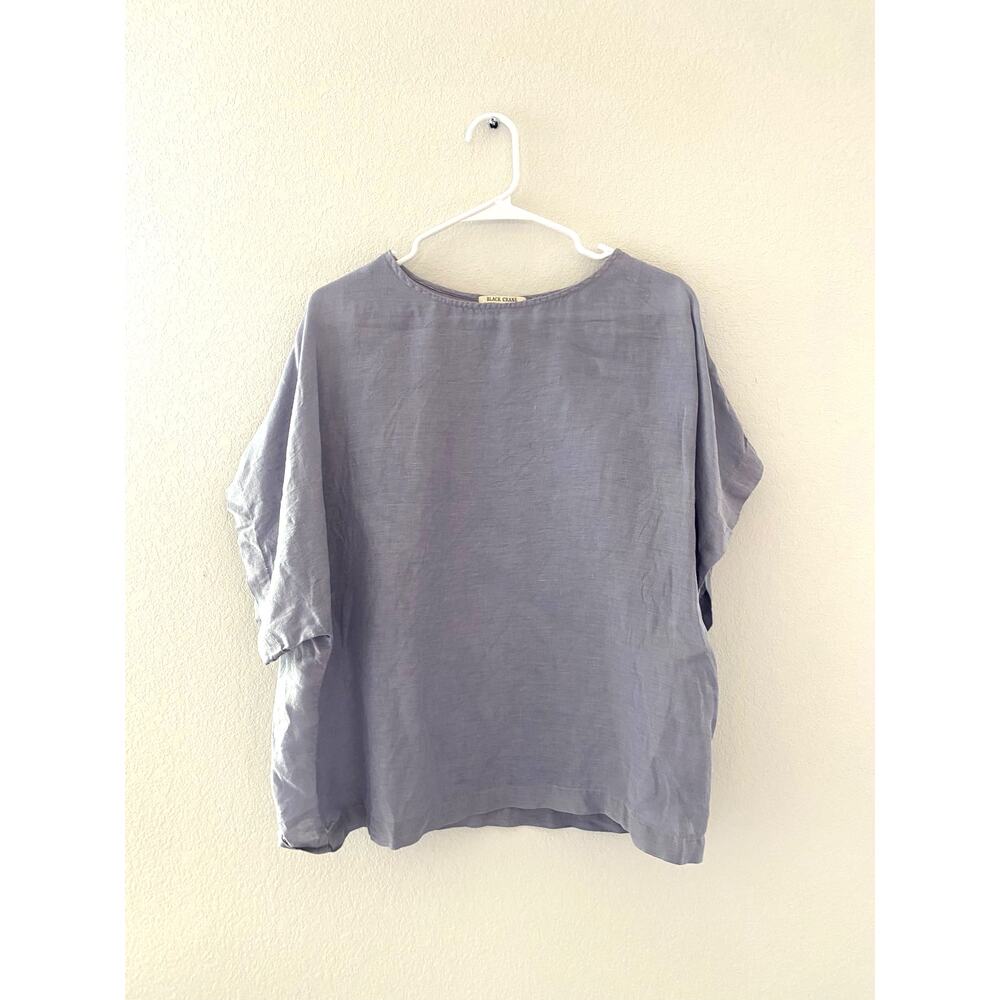 Black Crane 100% Linen Boxy Top Periwinkle Oversized Minimalist Shirt
